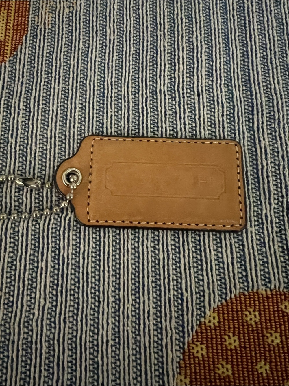 Coach Leather Tan Leather Hangtag Silver Keychain